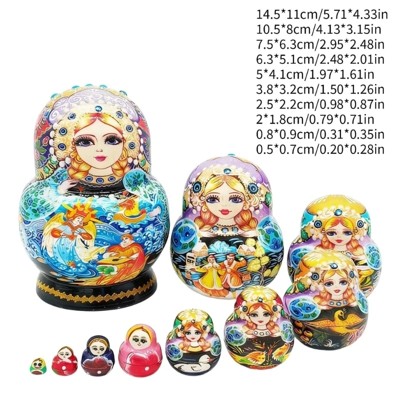  Princess Russian Nesting Dolls with 10 Layers Hand Crafted for Toddlers Stacking Play Skill Building