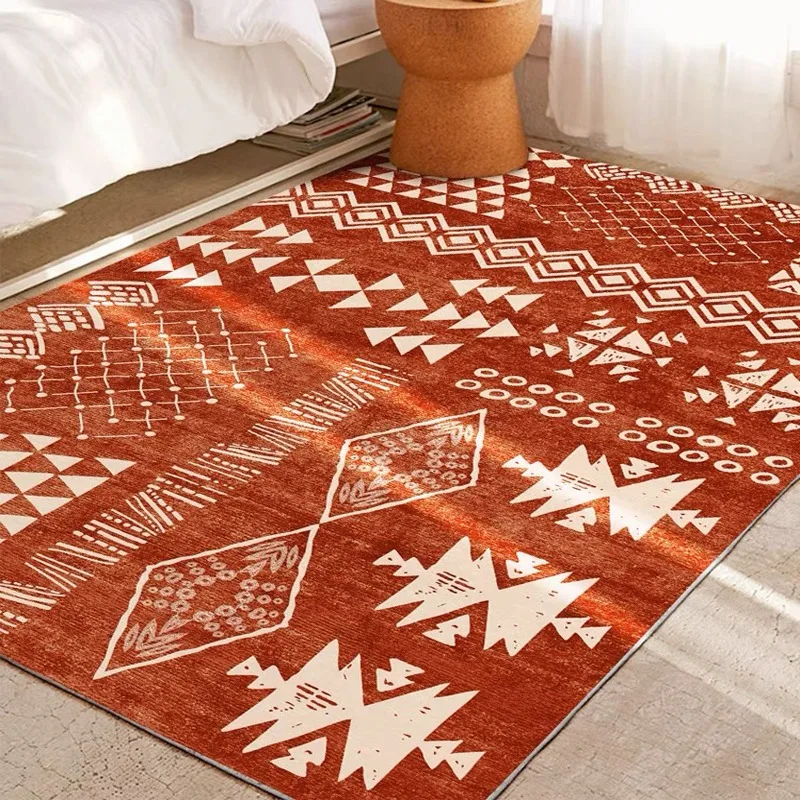 

Retro Ethnic Style Living Room Carpet American Red Geometric Pattern Bedroom Rugs Festive Christmas Decoration Coffee Table Mats