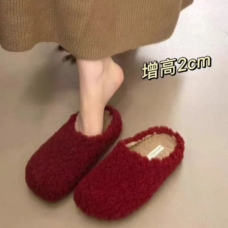 

Hot Sale New Fashion Cover Toe Cotton Women's House Slippers Fashion Slip-On Slides Autumn Winter Comfortable Fur Flats Shoes