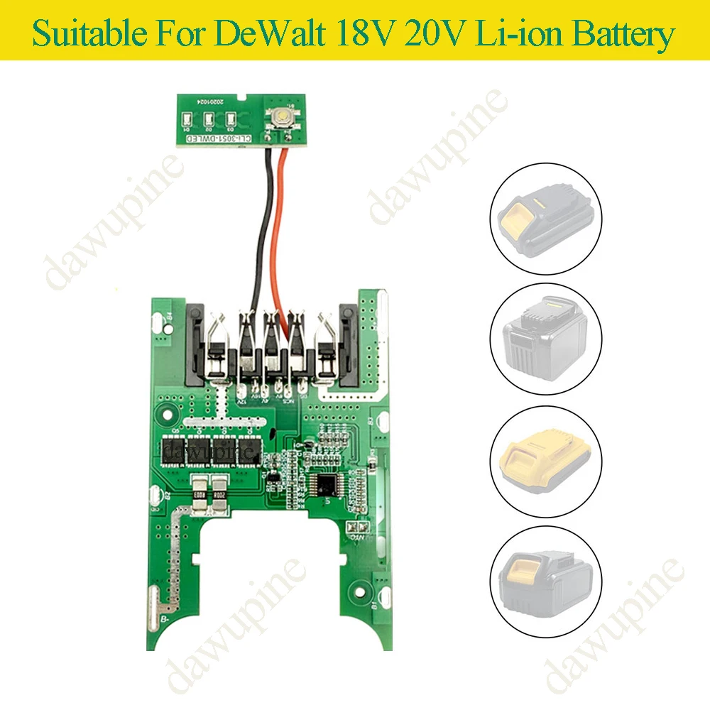 DCB200 Li-ion Battery BMS PCBA Charging Low Voltage Protection Circuit Board For DeWalt 18V 20V DCB183 DCB206 DCB203 Key LED view 2