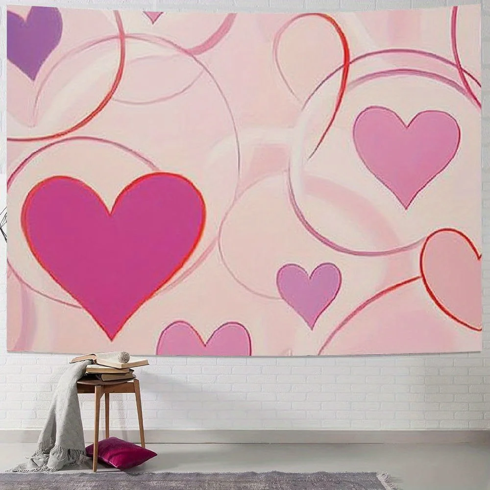 1pc Romantic heart-shaped swirling pattern tapestry, machine washable polyester, suitable for bedroom and living room décor.
