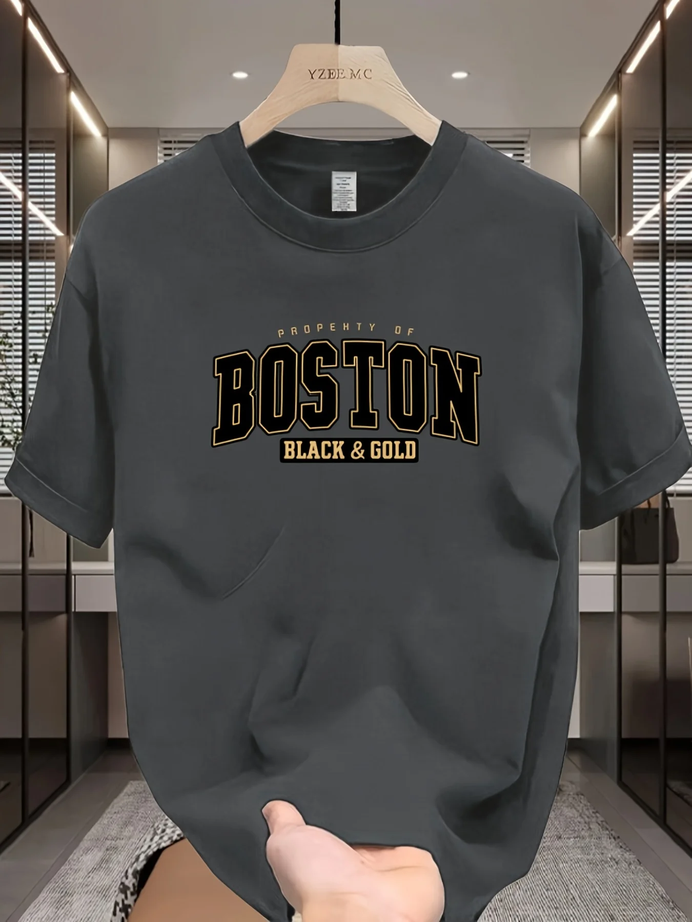 2026New Arrival Boston Black Gold Letter Quick Dry T-Shirt Breathable Sports Casual Top Hot Selling Cross-border Apparel for Men