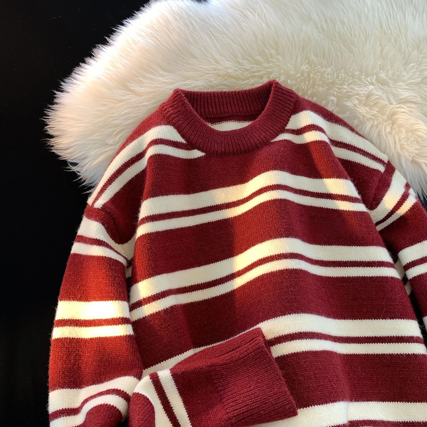 

Couples Sweater Autumn Winter Stripe Color Blo Red Sweater Women's Faionable Knitted Top Matching Versatile New Arrival