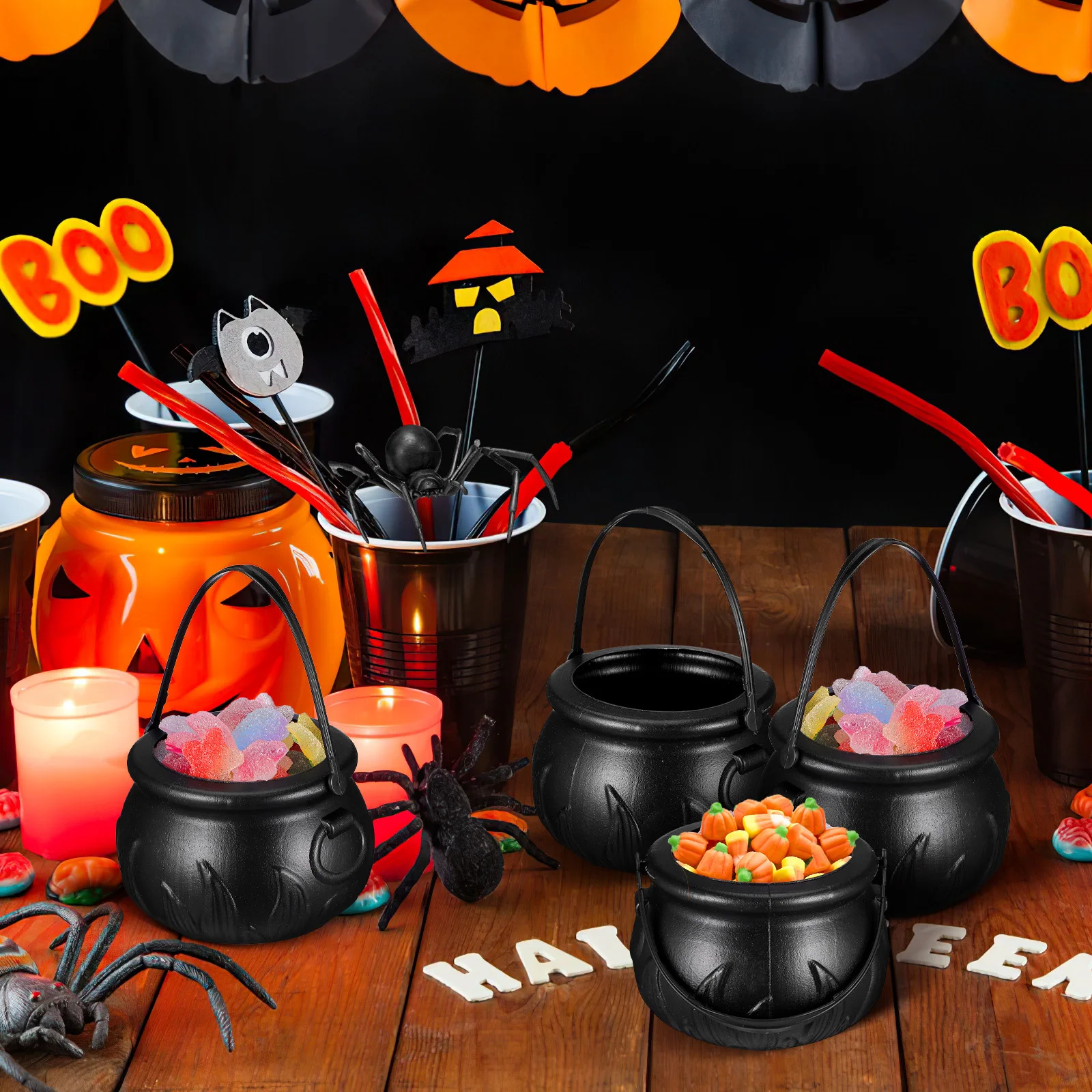 

12 pcs Witch Bucket Props Halloween Pumpkin Bucket Lifelike Design For Party Bar Ktv Store Use Pumpkin Sweet Holder Decor