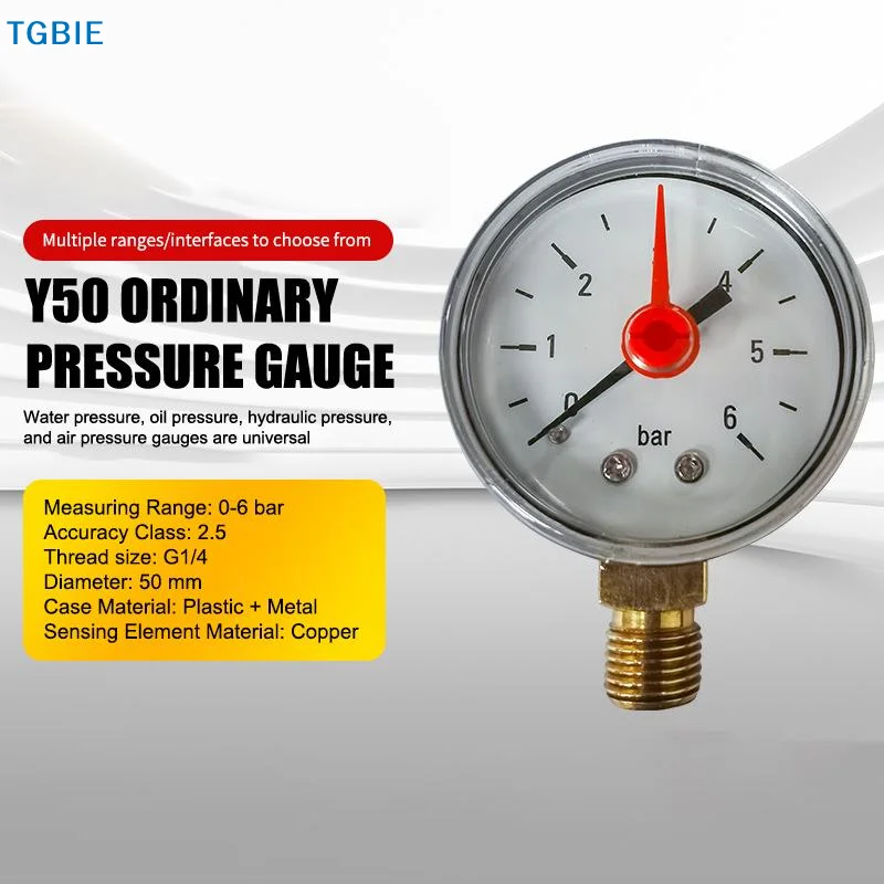 [TL]Radial Pressure Gauge G1/4 Inch Connection 6Bar Measuring Range Portable Durable Meter for Water Oil Hydraulic Systems