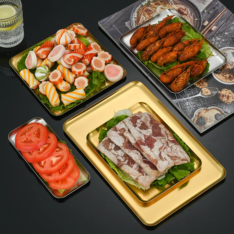 304 Stainless Steel Rectangle Serving Tray Restaurant Fish BBQ Sushi Food Plate Kitchen Baking Dish Snack Dessert Storage Tray