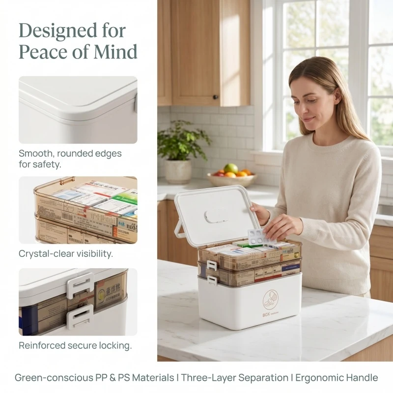 Portable Medicine Box Large Capacity Home First Aid Medical Kit Family Emergency Medicine Box with Multi-layer Drug Storage Case