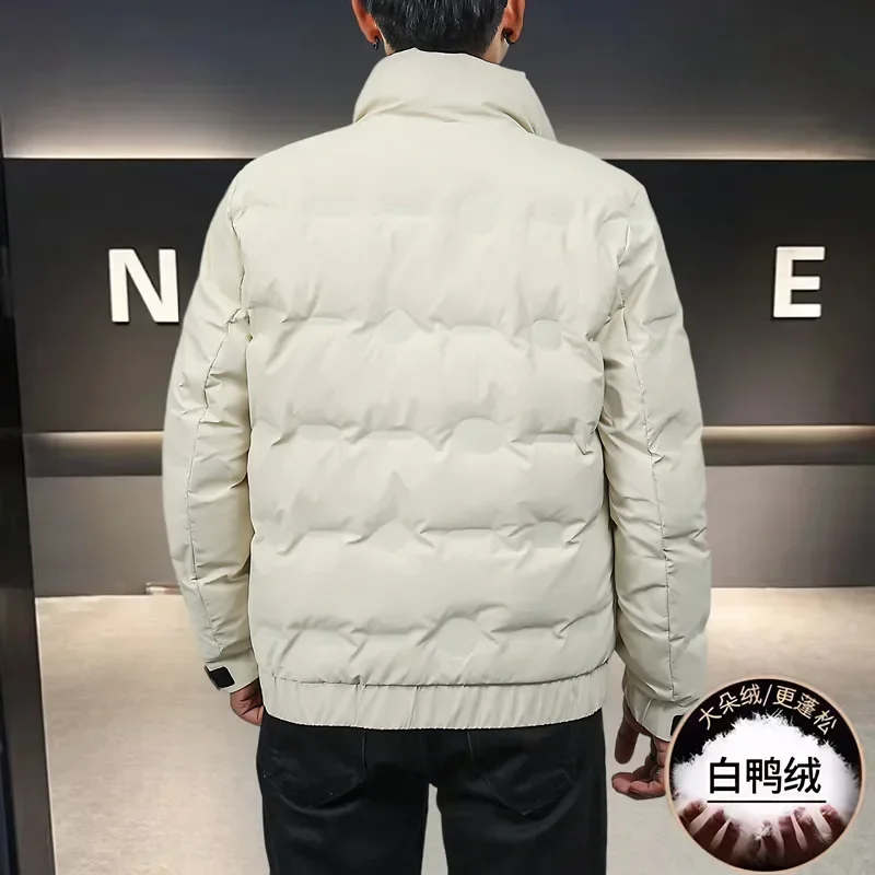 Luxury Winter Down Jackets Men White Duck Down Short Coat Chic Warm Windproof Outerwear Pockets Zipper Long Sleeve Tops Cargo