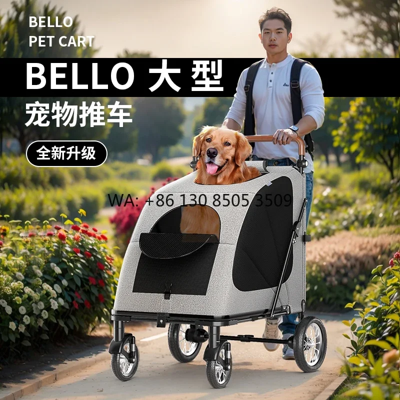 

Bello Dog Stroller for Large Medium Dogs Cats up to 110lbs-Easy Fold Dual Entry Dog Wagon, Adjustable Handles Pet Stroller