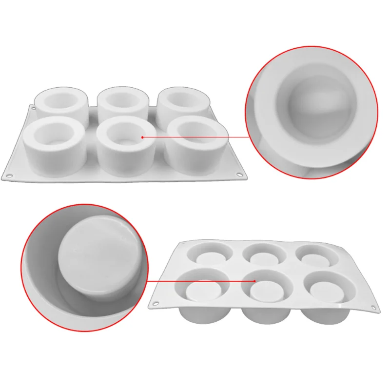 Mousse cilíndrica de 6 buracos, molde de silicone para bolo, faça você mesmo, copo oco francês, pastelaria, pudim de chocolate, gelatina, muffin, copo, torta, ferramentas de cozimento