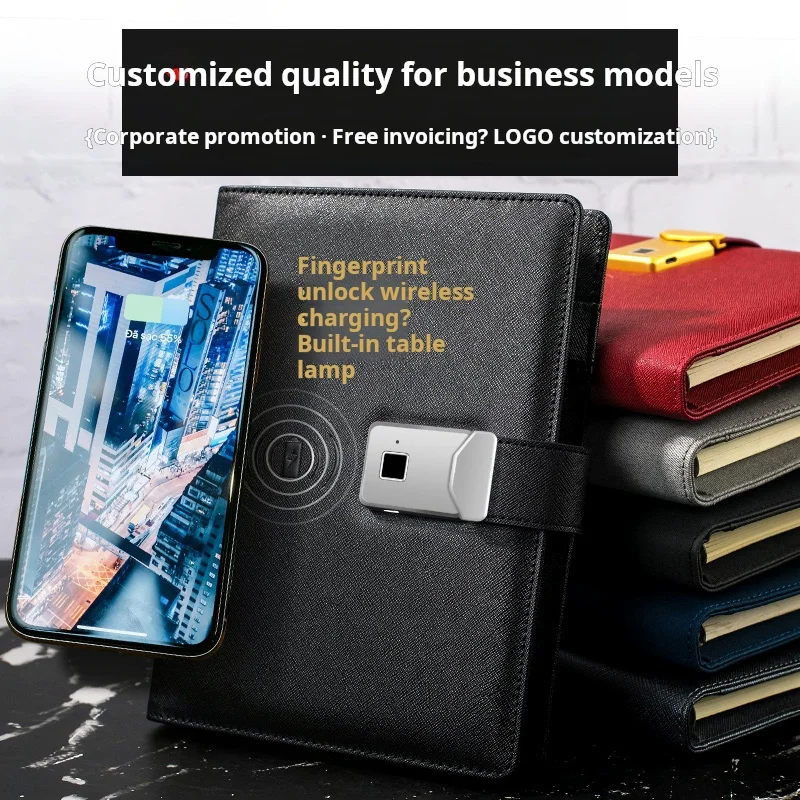 A5 power bank loose leaf planner personalized pu leather cover smart wireless fingerprint notebook