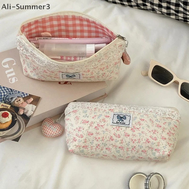 Stifttasche mit frischem Spitzen-Blumenmuster, großes Fassungsvermögen, multifunktionale Schreibwarentasche, Federmäppchen für Studenten, zurück zur Schule
