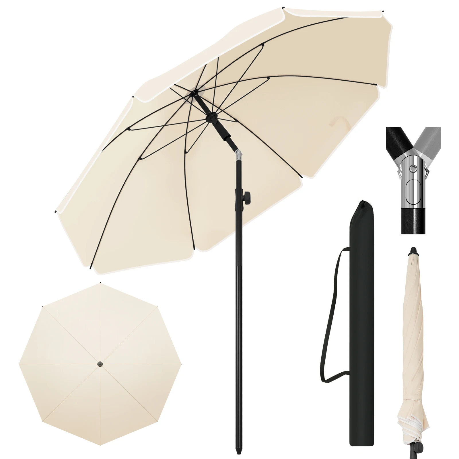 WOLTU Parasol rond pour balcon de plage, résistant aux UV, imperméable, réglable en hauteur 45 ° Parasol pliable pour la protection solaire, patio, jardin
