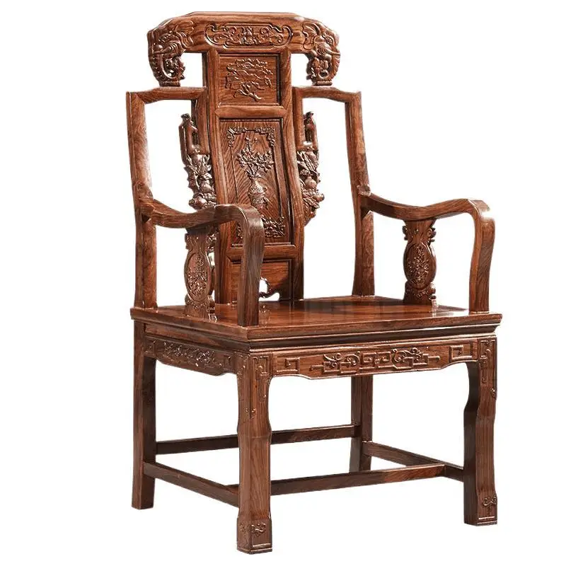 

Tea chair Solid wood single antique Chinese casual backrest Master chair Hedgehog