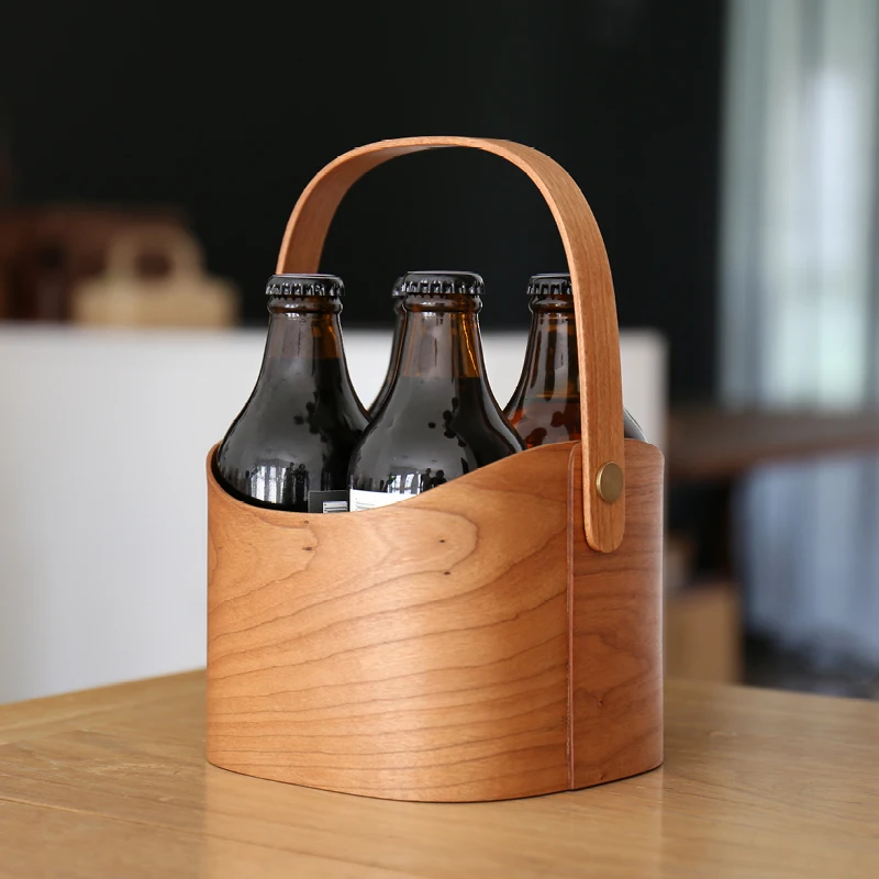 

‌Artisanal Walnut Bentwood Storage Basket - Handcrafted Curved Handle Box, Kitchen Countertop Fruit Bin with Wood Grain