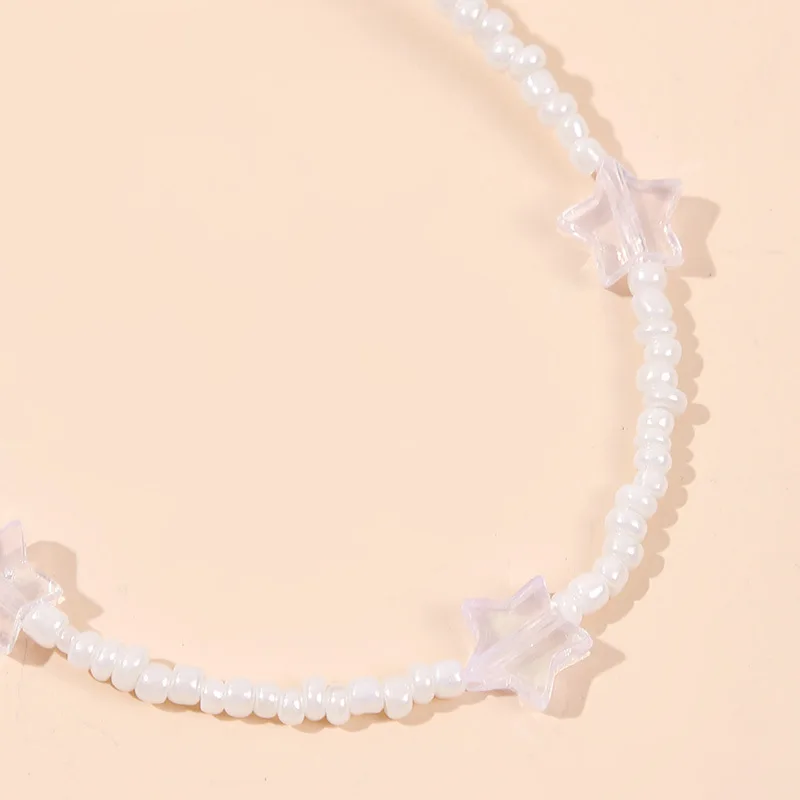 Beaded Necklace for Women Fashion Bohemia Weaving White Rice Beads Star Handmade Choker Clavicle Beach Jewelry Accessories