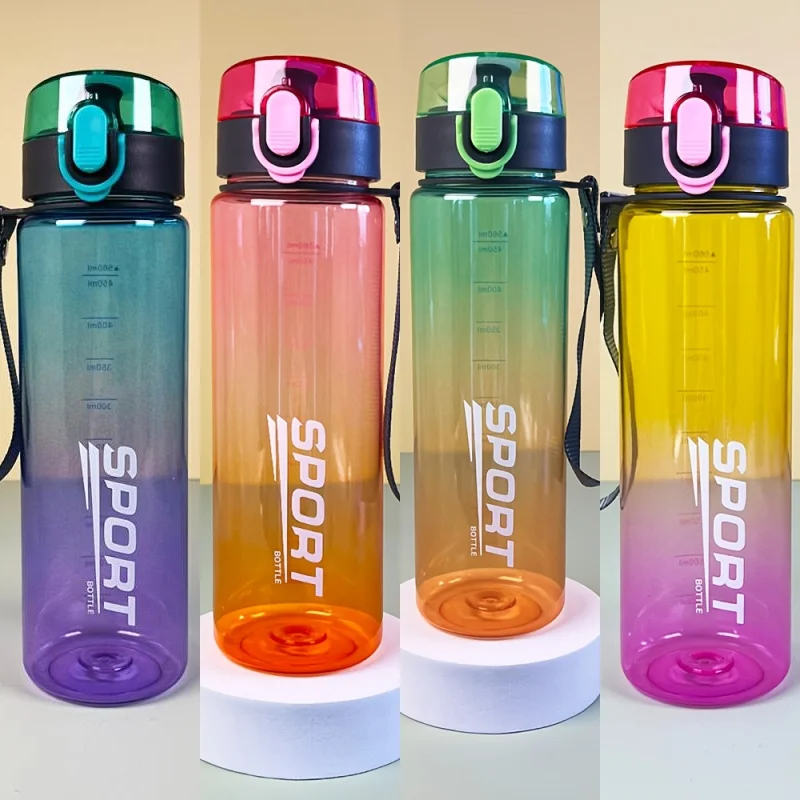 560ml Gradient Sports Water Bottle with Easy-Carry Strap, Leak-Proof PC Material, BPA-Free, Ideal for Gym, Hiking
