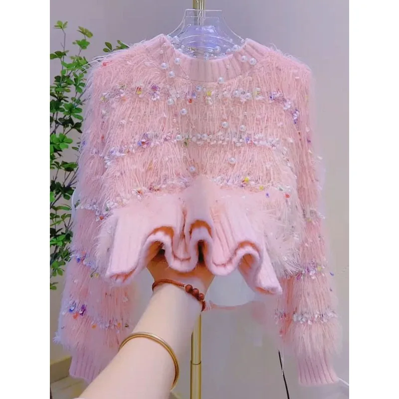 

Women Look Slimmer in Autumn and Winter Korean-style Loose Laid-back Top Colorful Dotted Knitted Mink Fleece Soft Thick Sweater