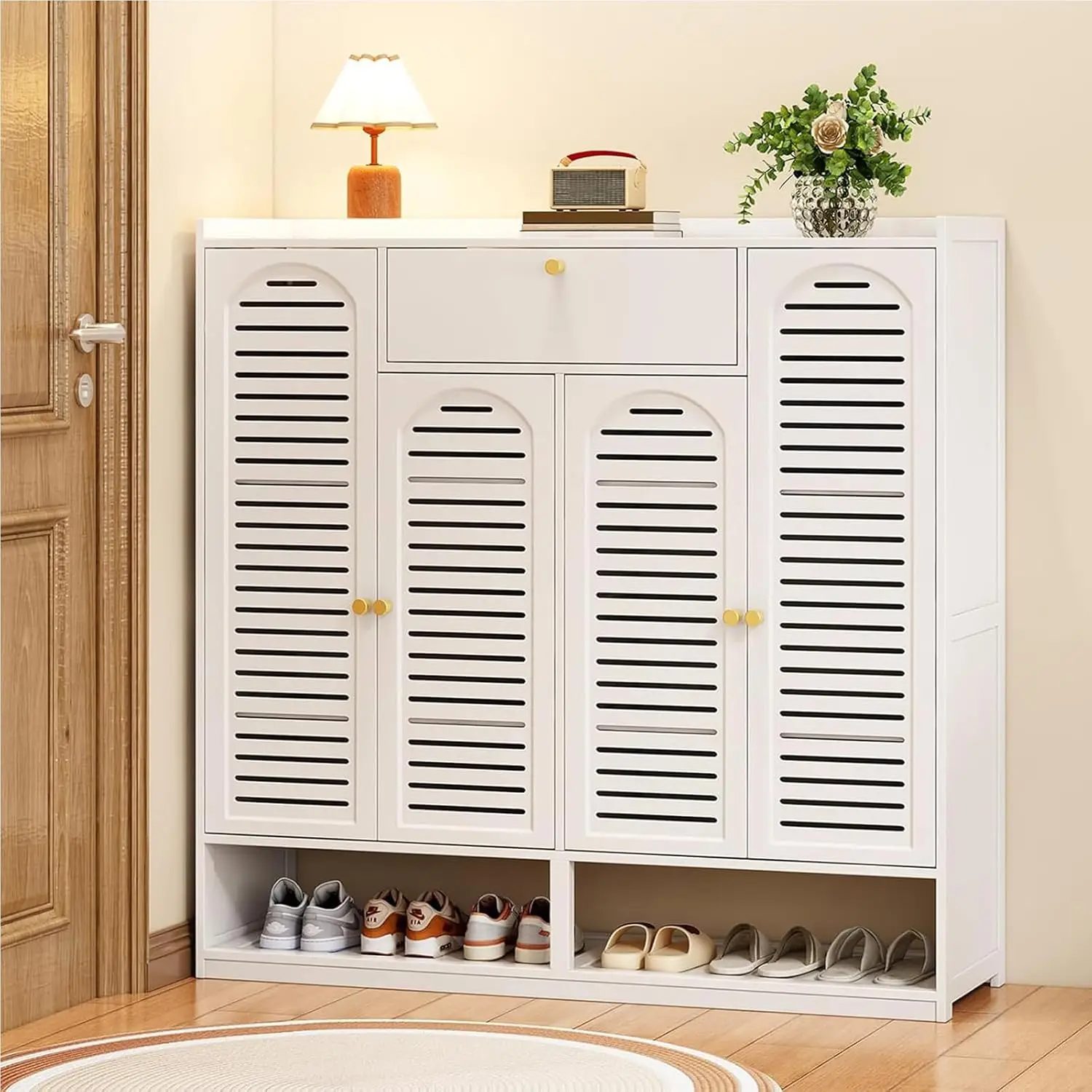 7-Tier Shoe Cabinet with Shutter Doors, Freestanding Organizer with Adjustable Shelves for Entryway & Closet, Customized