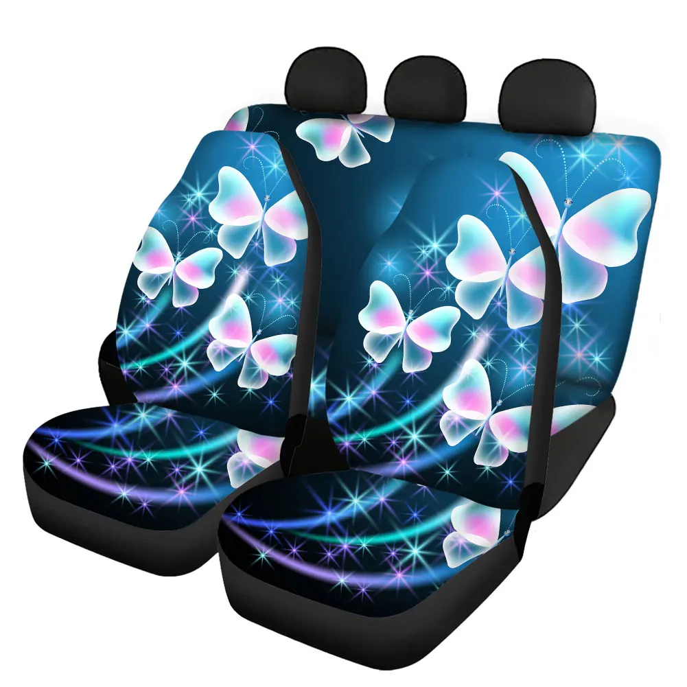 Anti-Slip Car Seat Covers Fashion Floral Butterfly Print Front&Rear Vehicle Seat Cushion Protector Car Interior for Women