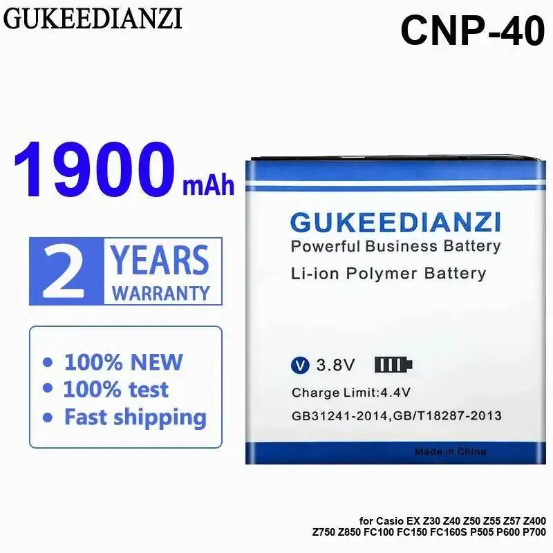 

For Camera Battery Cnp-40 1900Mah Casio EX Z30 Z40 Z50 Z55 Z57 Z400 Z750 Z850 FC100 FC150 FC160S P505 P600 P700