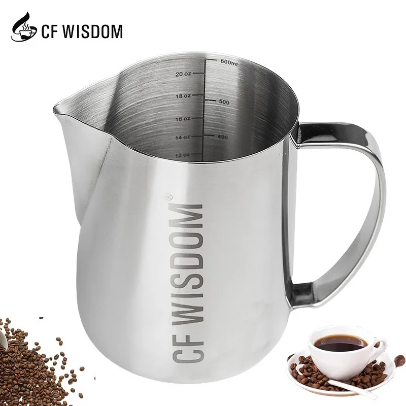 

CF WISDOM Stainless Steel Milk Jug 600ml Durable Milk Frothing Pitcher Pelican Mouth Coffee Latte Art Cup Cafe Use Barista Tools