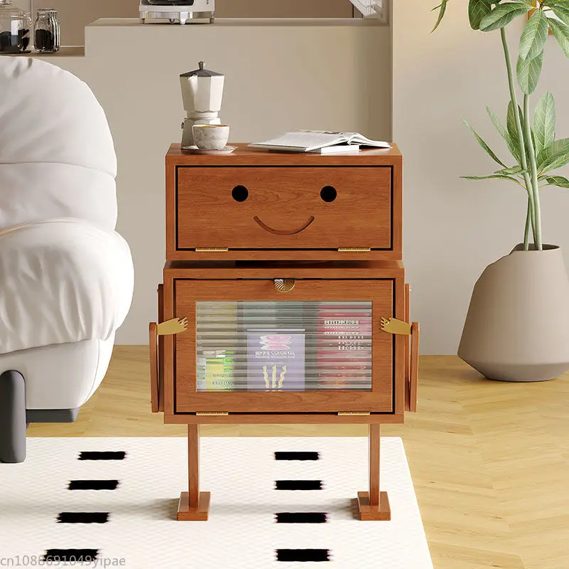 Robot Nightstand Solid Wood Simple Sofa Side Several Bedroom Side Cabinet Snack Cabinet Universal Bedside To Store Furniture