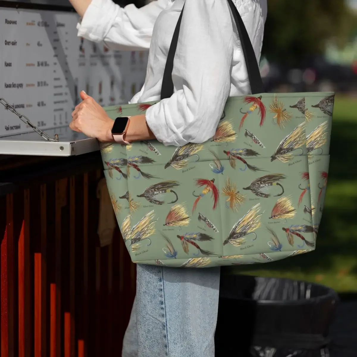 Fly Fishing With Hand Tied Flies Beach Tote Bag Sport Gym Yoga Duffle Large Tote Bag Women Travel Bag Fitness bag