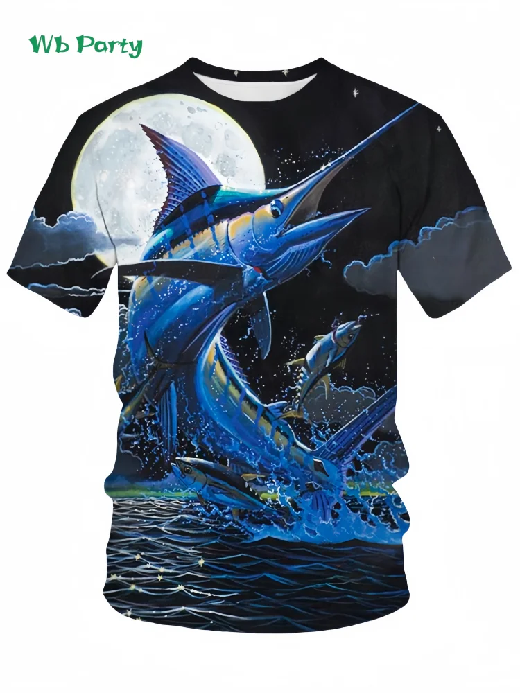 

Funny Fish Pattern T-Shirt Men Summer Breathable Fashion Oversized Men's Clothing Casual Printed Men Top O Neck Men Short Sleeve