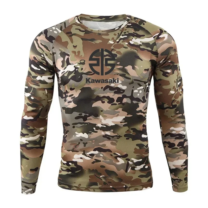 

Kawasaki Camouflage Off-road Dirt Resistant Long Sleeved T-shirt Riding Shirt,Fast and Breathable for Off-road Motorcycle Riding