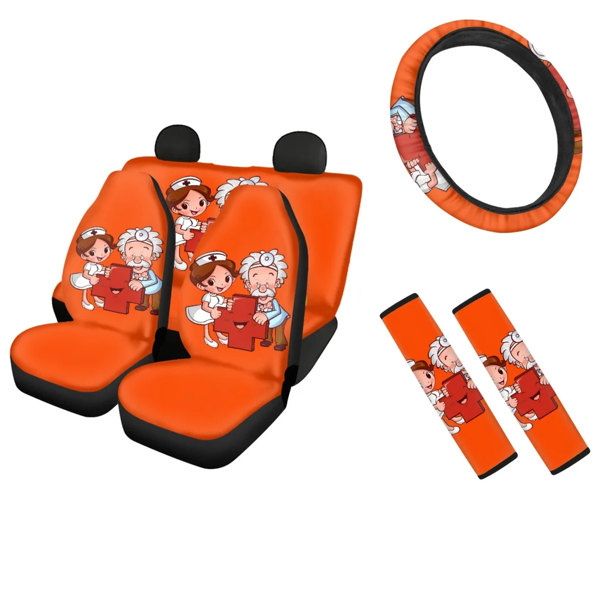 Nurse with Cross Car Seat Covers Set 4 Shoulder Strap Pads Protect Neck and Shoulder Breathable Anti-Slip Steering Wheel Cover