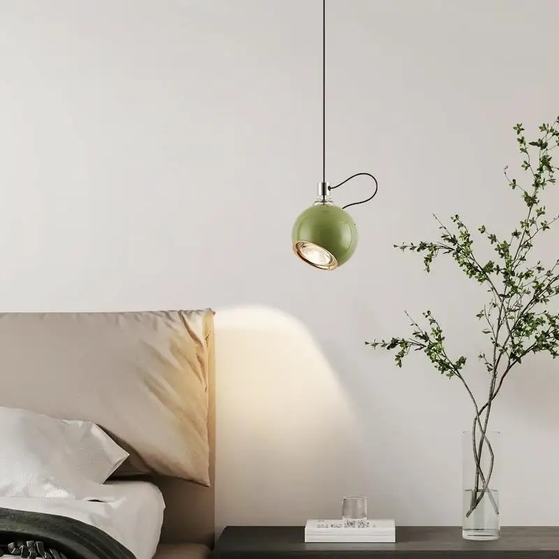 Modern Minimalist Metal Ball Single Bedside Pendant Lamp COB Warm White Three Color Dimmable Lighting Magnetic Lift Fixture