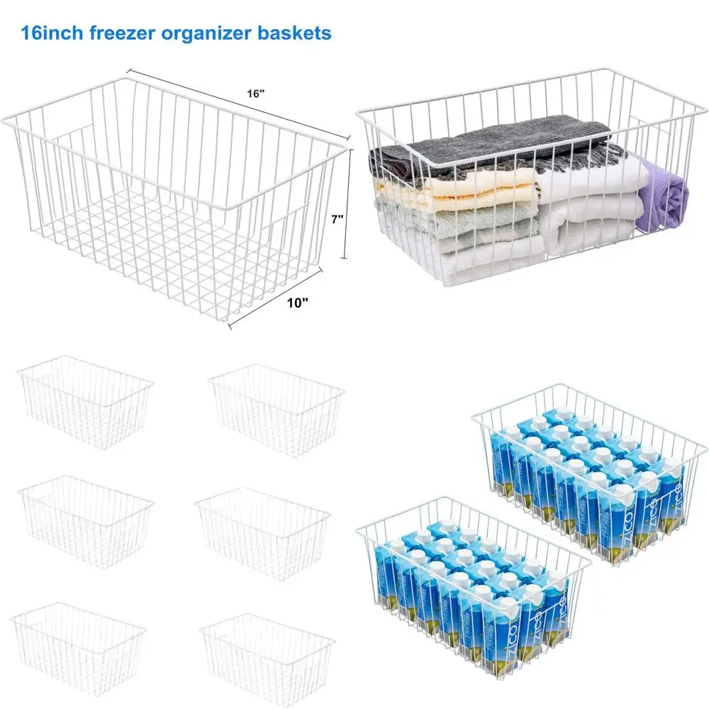 

16-дюймовые проволочные корзины для хранения с ручками для организации пространства в холодильнике