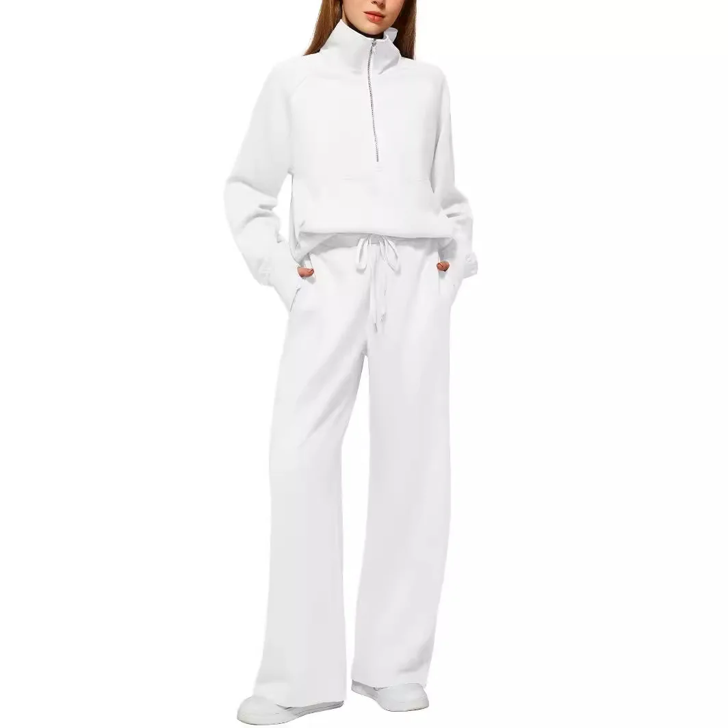 Hoodie Women\'s Two-Piece Set Oversized Half-Zip Sweatshirt Wide Leg Sweatpants Casual Suit Women Sports Two Piece Sets Hoodey