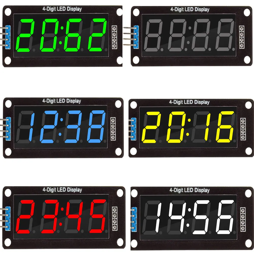 4 Digit 7 Segment TM1637 0.56\'\' Electronic Digital LED Tube Clock Module DIY Kit LED Digital Clock Driver Board Display 5 Colors