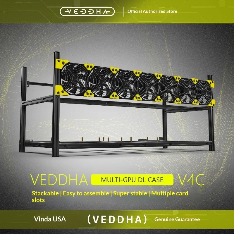 VEDDHA Mindercase V4 Open Frame – 8‑12 Bay, Dual PSU, 7 Fans, Stackable, EATX/ATX, Mining/AI/Workstation