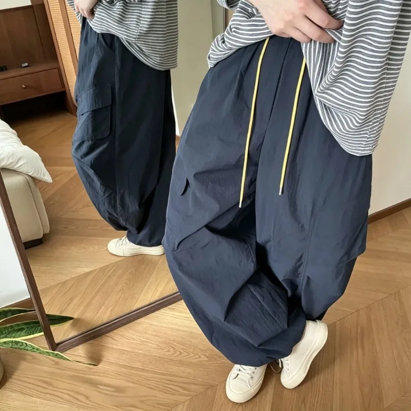 Hose, lässig, Vintage-Stil, einfarbig, weites Bein, Damen, Herbst/Winter, Kordelzug in der Taille, für den Alltag, Outdoor, Cargohose, Freizeitkleidung. – Detail 6