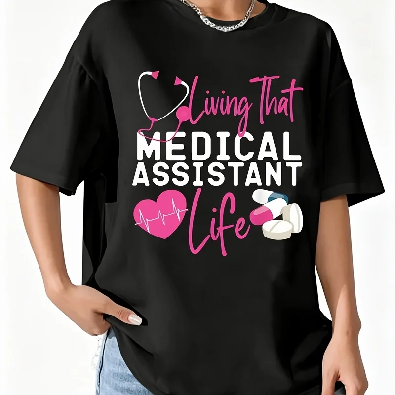 Medical Assistant Life Cmat Women's T-Shirt 100% Cotton Fun Print Short Sleeve Top Casual Round Neck Tee S-5Xl