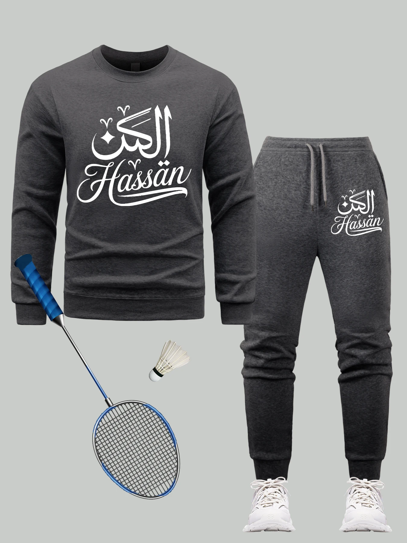 

Hassan Word Letter India Printing Men Sweatshirts Sets Casual Hip Hop Sportswear O-Neck Fleece Pullover Autumn Soft Sweatpant