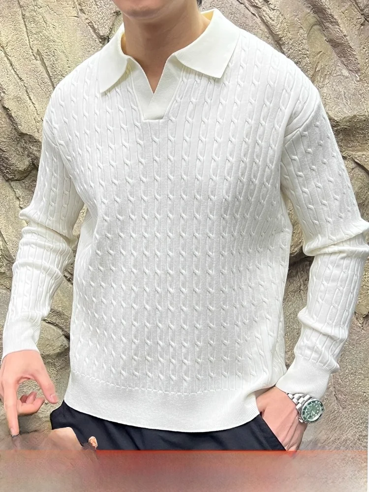 

Italian Sle Men's Knitted O-Ne Sweater Silk Blend Autumn Winter Soft Casual Faion Breathable Long Sve Sea Eagle Collar