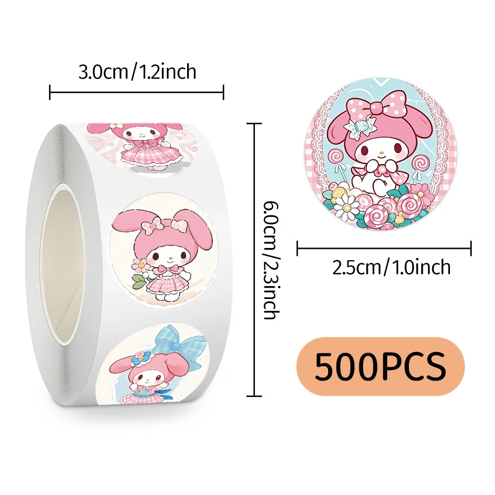 500 Stück/Rolle Kawaii Cartoon My Melody Belohnungsaufkleber Niedliche Sanrio Anime Siegelaufkleber Notizbuch Sammelalbum Telefonaufkleber Verpackung