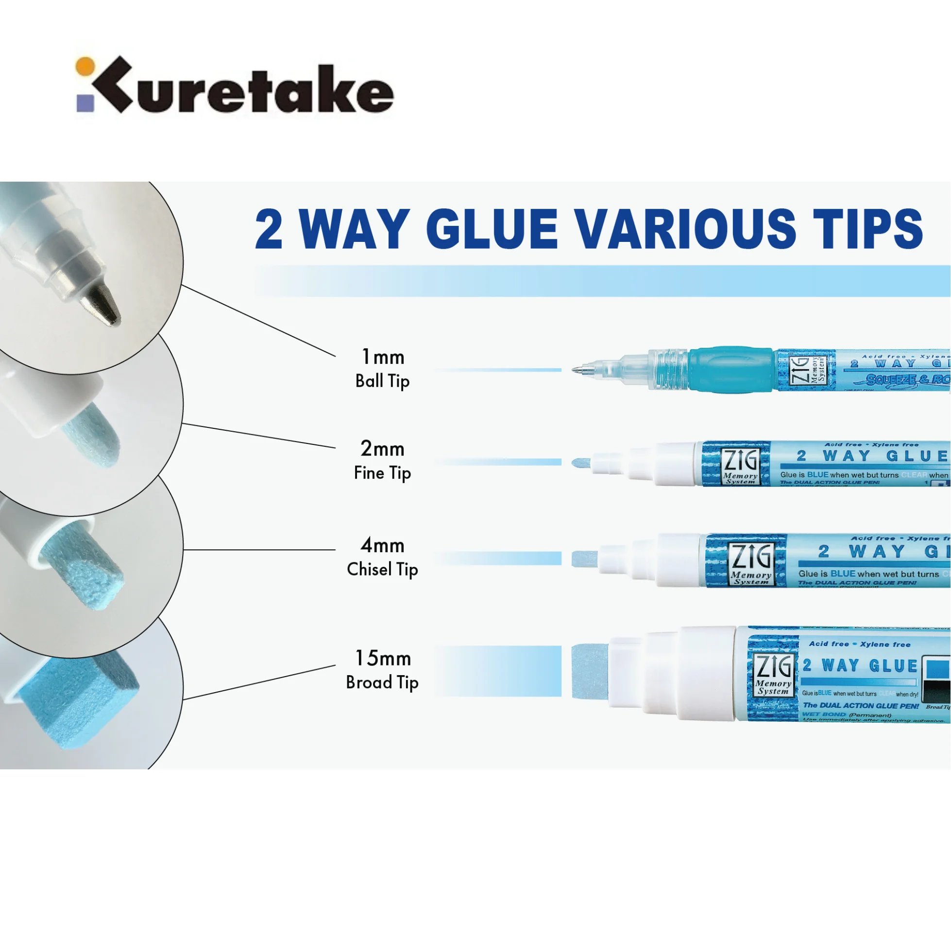 1pc JAPAN ZIG Kuretake Memory System 2 Way Environmental Protection Coloured Glue Pen Japan 1mm 2mm 4mm 15mm DIY Glue