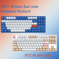 Ajazz AK871 Wireless 2.4G BT Dual-mode Mechanical Keyboard ABS 87 Key Red/Blue Shaft Hot Swappable Gaming Keyboard OEM Height