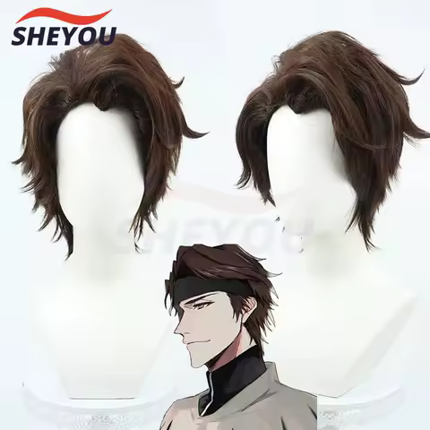 Aizen Sousuke Cosplay Wig Anime Bleach Short Brown Heat Resistant Hair Halloween Party Role Play Wigs + Wig Cap