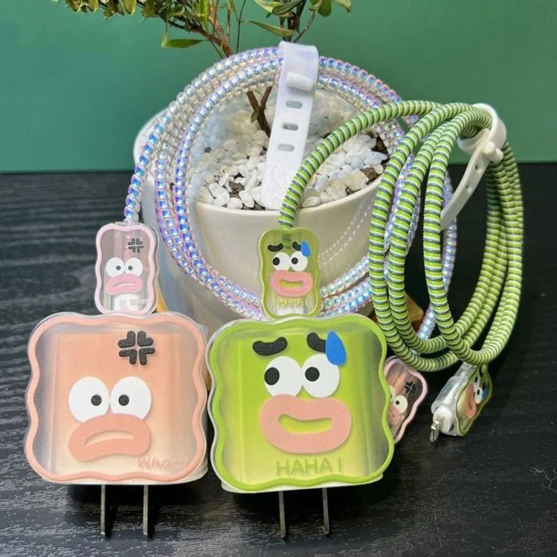 Ins Korea Cute Cartoon Charger Head Line Winder Holder Cord Bite Usb Cable Protector Case For Apple Iphone 18/20W Silicone Cover