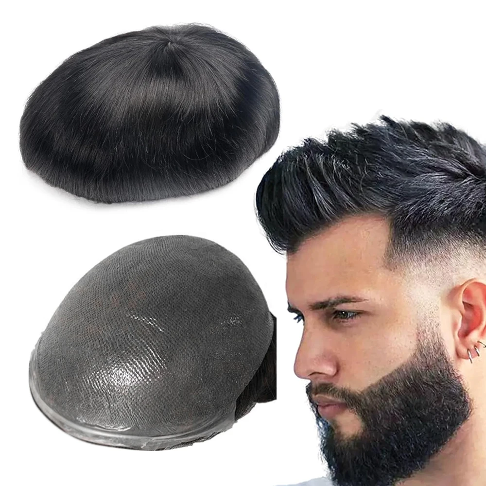 

【TIMIA】Мужской парик 0.1 Toupee, прямые волосы, 8x10 дюймов, 130% плотность # Мужской парик-система из натуральных волос 1B Nuture Black на полиуретановой основе