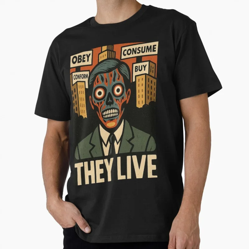 

80s Vintage Horror movie They live 1104 John Carpenter Scary halloween Gift t shirt Large size Tops Scifi Graphic clothes