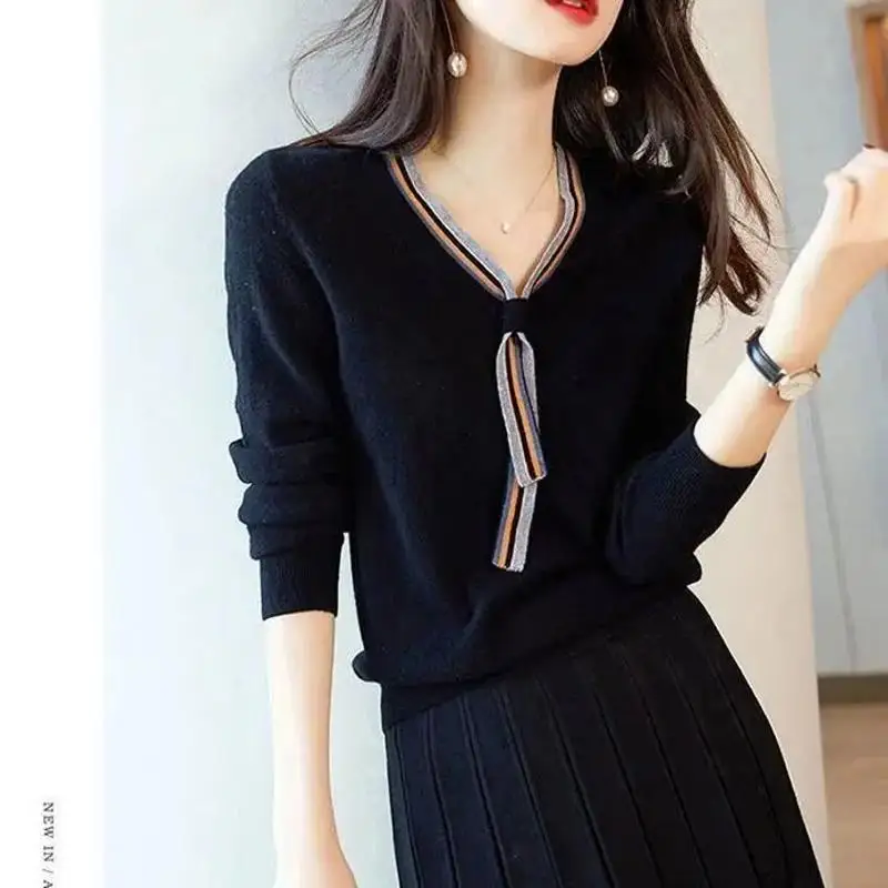 Woman Sweaters Sweater Female Autumn Winter V-neck Contrast Color Knitwear Female Femme Chandails Pull Hiver