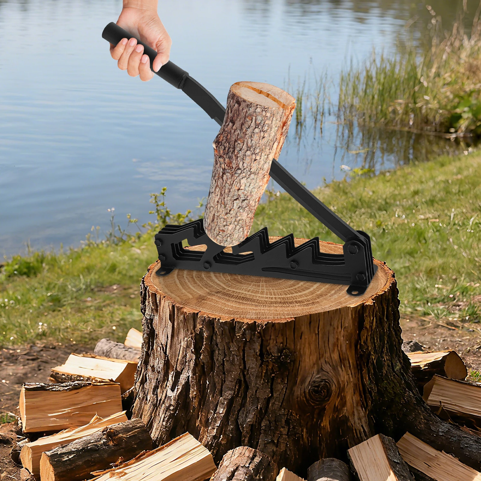 Fendeur de bois mural en fonte de 25 cm (9,84 po) pour bois de chauffage sec et souple, idéal pour le camping et le barbecue, avec deux poignées, des gants et un porte-bois