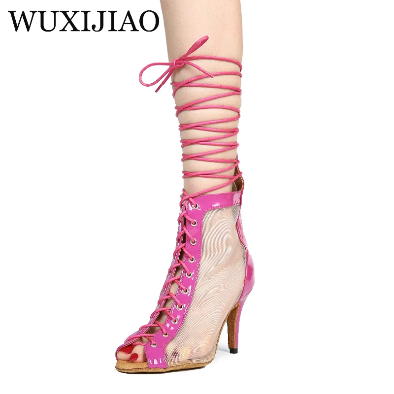 WUXIJIAO Black/Pink Lacquer Leather Dance Shoes Women's Party Dance Shoes Sexy High Heel Zapatillas Latin Women's Dance Shoes